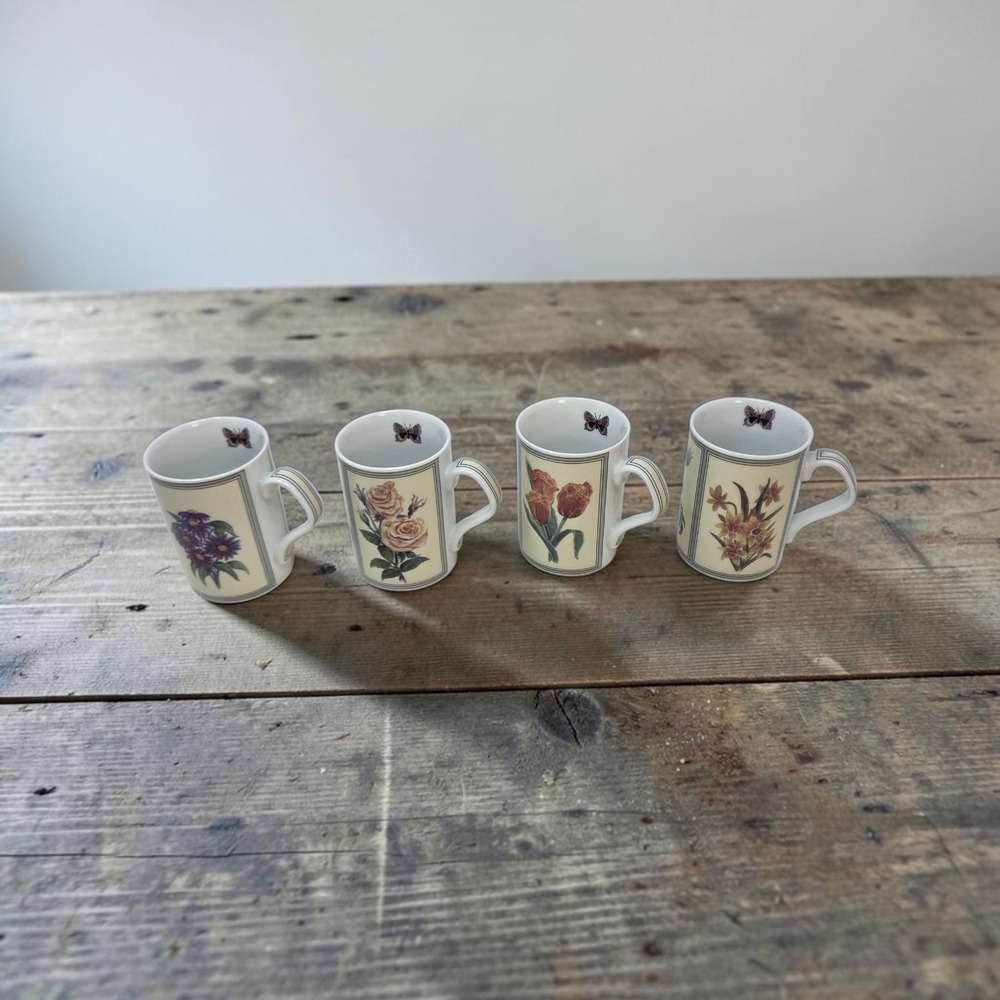 Inhesion Botanical Fine Porcelain Mugs Set of 8 Maria Ryan Floral Coffee Cups